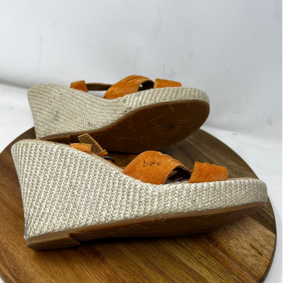 BOC Born Wedge Sandal Maureen T Strap Suede Orange Size 9‎ 40.5 - Picture 5 of 9
